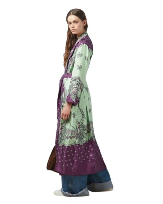 Gucci Purple Green Paisley Print Silk Robe