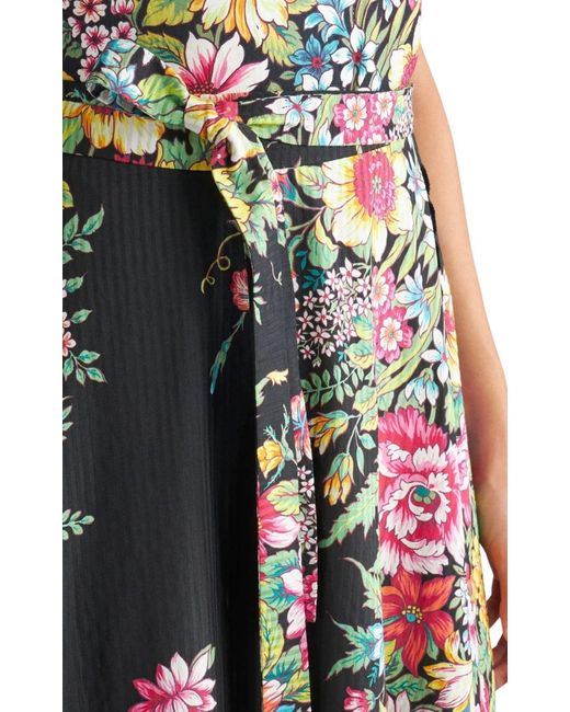 Etro Green Floral Print Cotton Silk Wrap Midi Skirt