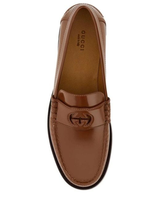 Gucci Brown Cut-out GG Leather Loafers