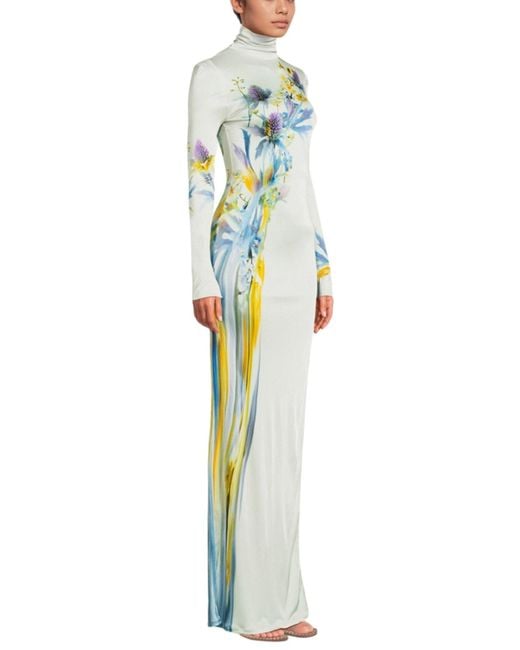 Galvan Green Thistle Print Liquid Jersey Gown