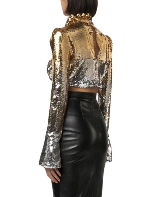 Rabanne Multicolor Ombré Sequin Ruffle Neck Top
