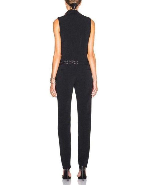 Mugler Blue Sleeveless Stretch Crepe Jumpsuit