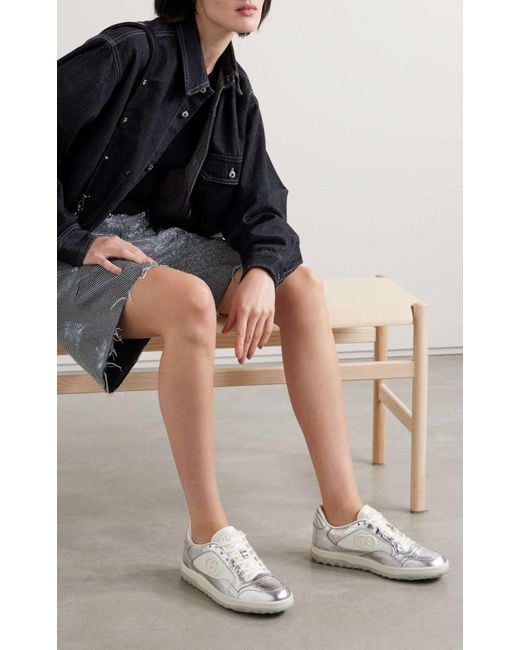 Gucci White Mac80 Metallic Silver Leather Sneakers