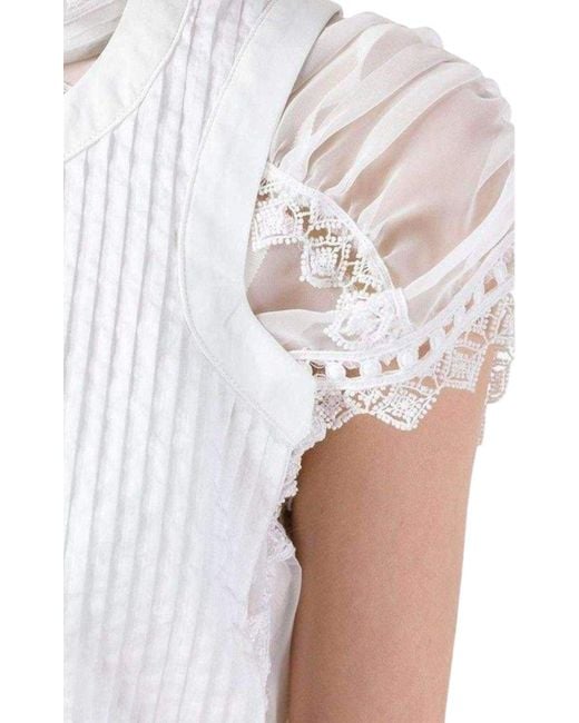 Sacai Lace Trim White Seersucker Dress