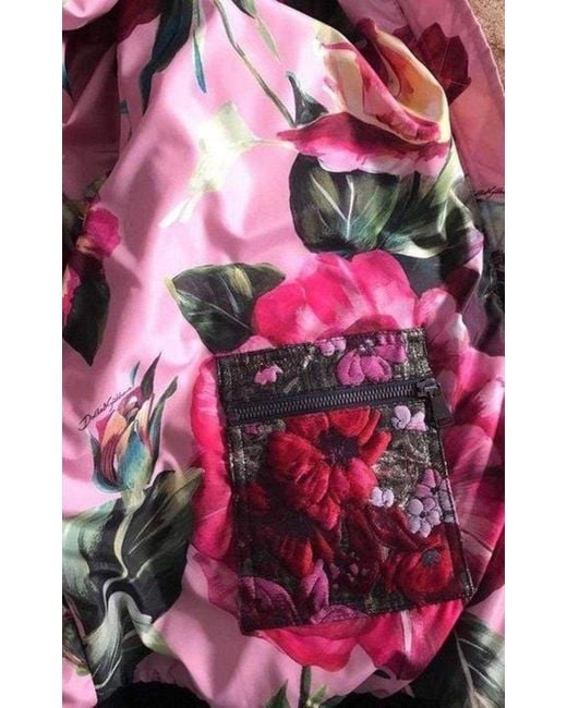 Dolce & Gabbana Pink Rose Print Bomber Jacket