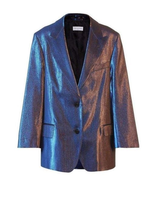 Dries Van Noten Blue Two-tone Lamé Blazer