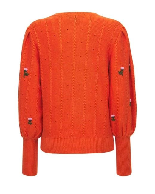 Gucci Orange Floral Embroidered Wool Blend Sweater