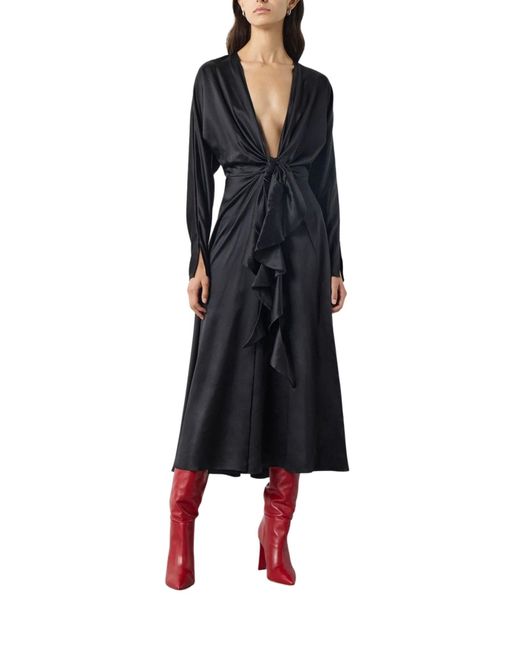Alejandra Alonso Rojas Black Knot Silk Dress With Ruffles