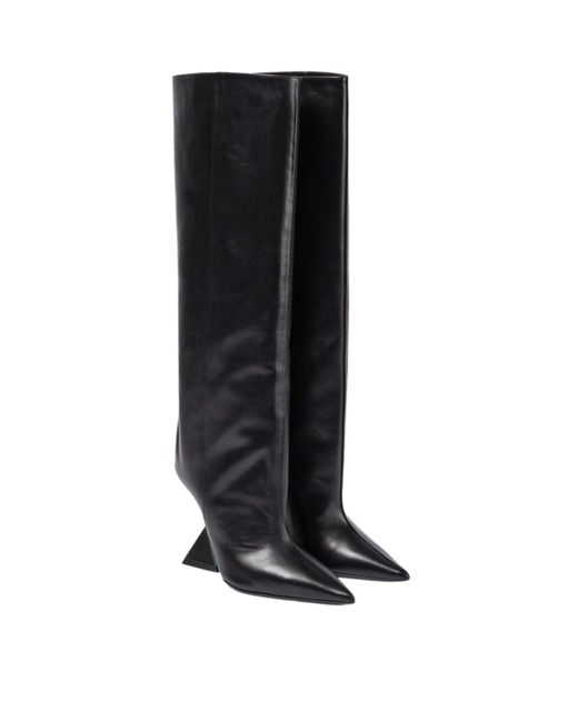 The Attico Black Cheope Leather Wedge Knee-high Boots