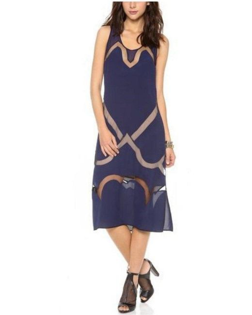 BCBGMAXAZRIA Blue Magdalena Silk Sheer Insert Dress