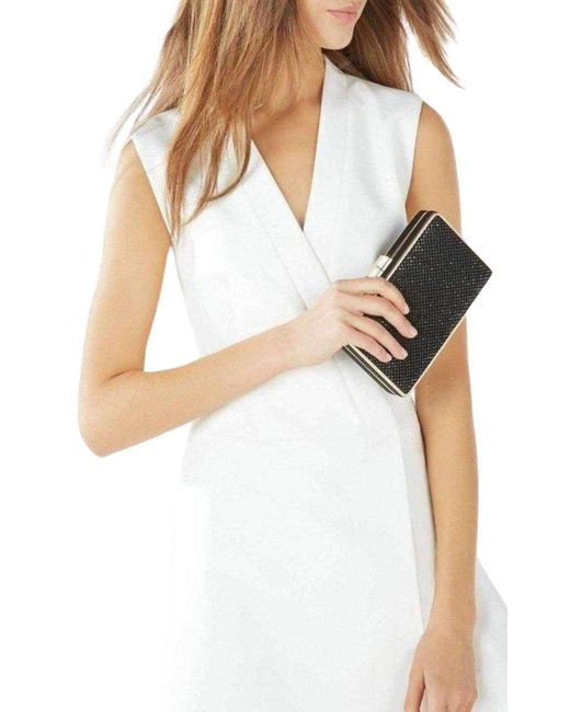 BCBGMAXAZRIA Sonia Black Crystal Mesh Satin Frame Clutch