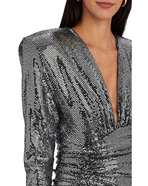 Alexandre Vauthier Black Ruched Silver Sequined Gown