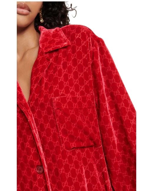 Gucci GG Embossed Devoré Velvet Shirt In Red