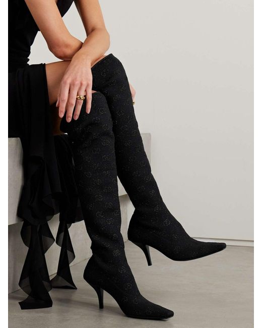 Gucci Black Demi Shimmer GG Over-the-knee Boots
