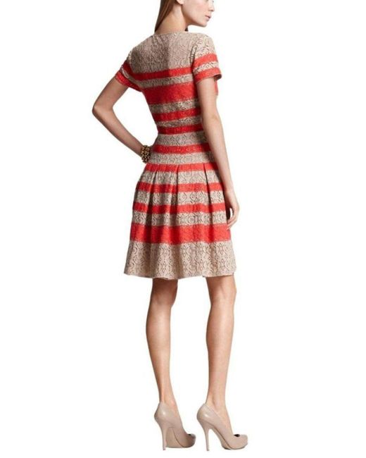 BCBGMAXAZRIA Red Mixed Lace Shirt Cotton Dress