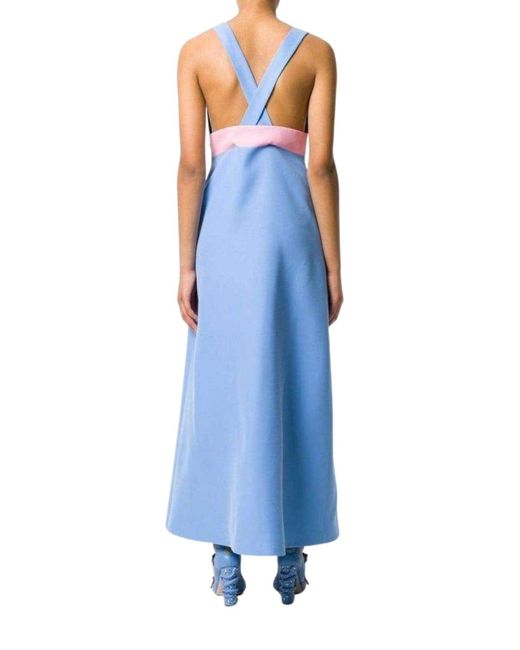Gucci Blue Floor-length Bow Detail With V Neck Gown