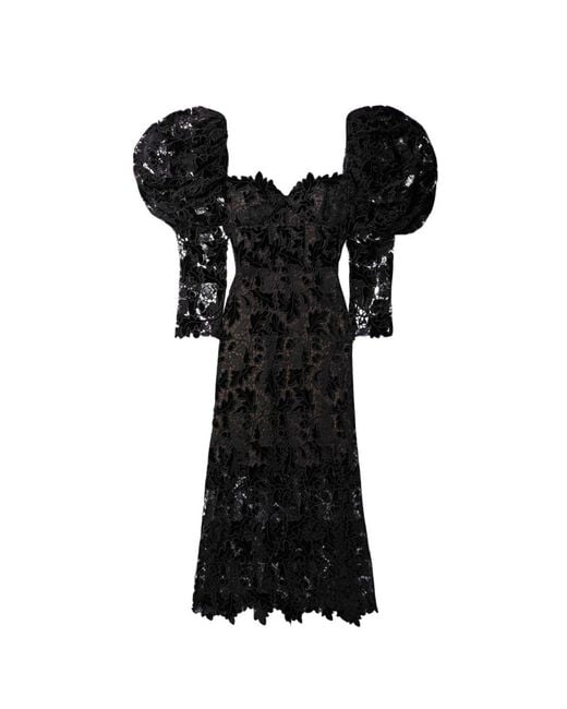 Oscar de la Renta Black Guipure Lace Midi Dress