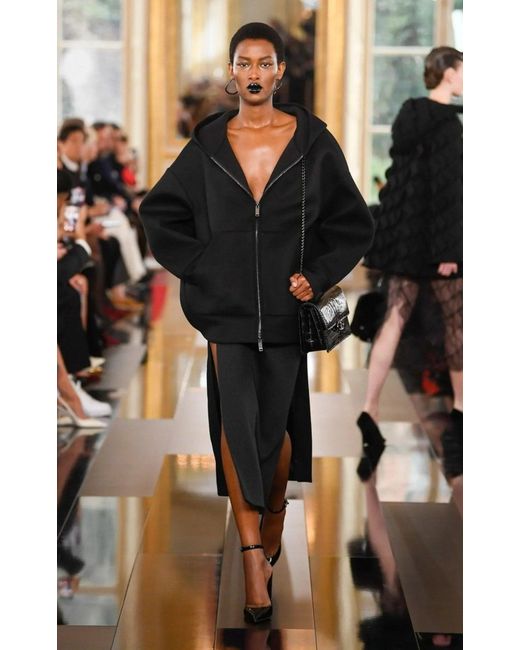 Valentino Black Zip-up Drop Shoulder Hoodie Jacket