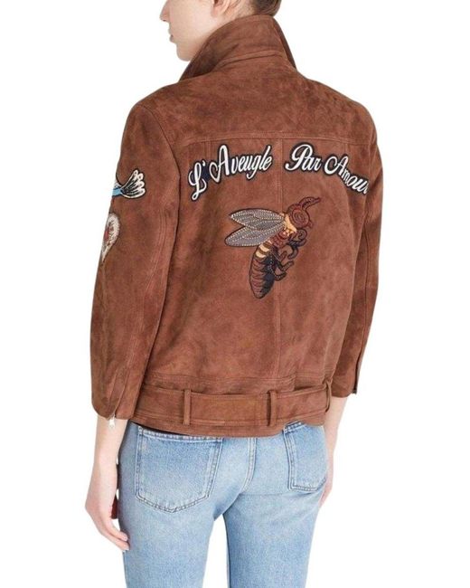 Gucci Brown Patches Embroidered Suede Jacket
