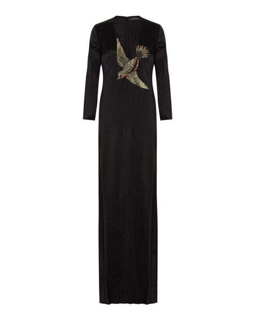 Gucci Black Runway Crystal Bird Embellished Silk Gown It 40 (us 4)