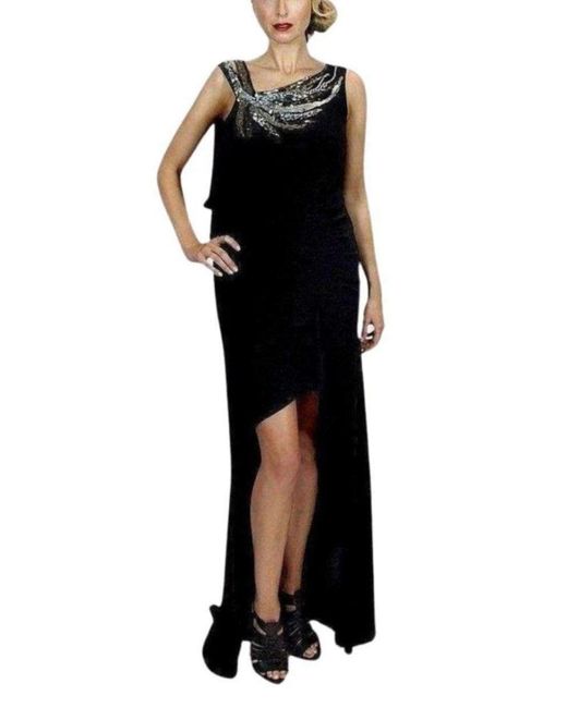 BCBGMAXAZRIA Black Beaded High Low Gown