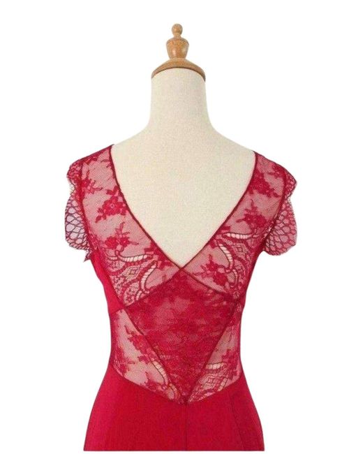 BCBGMAXAZRIA Red Karey Maxi Lace Detail Turkish Pink Dress