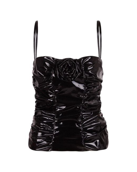 Blumarine Black Corsage Ruched Top