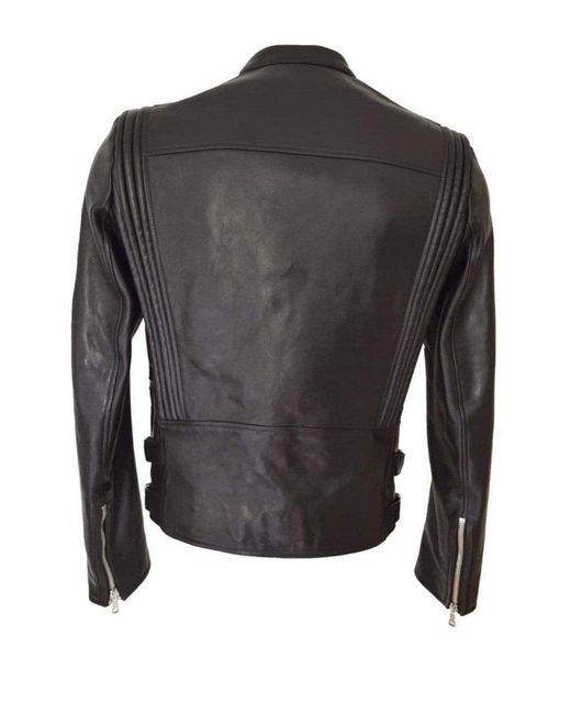 Balmain Black Leather Biker Jacket Fr 52 for men