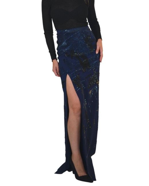 Mugler Sequins Embellished Blue Maxi Skirt