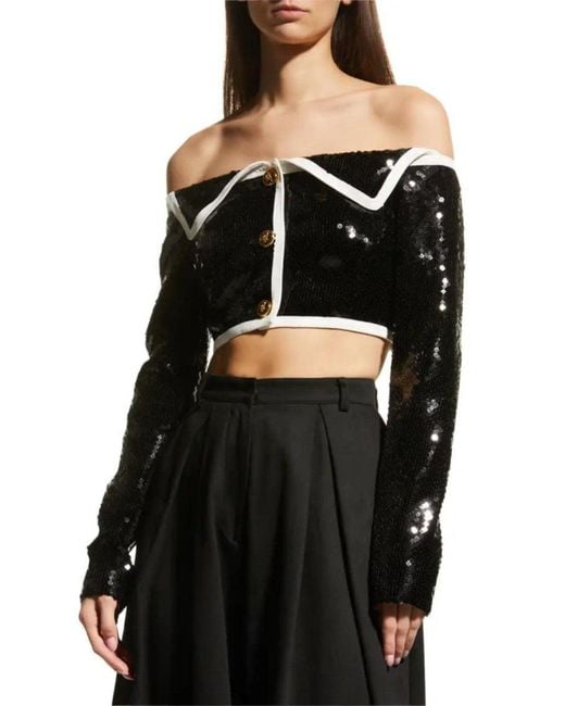 Giambattista Valli Black Sequin Bustier Jacket
