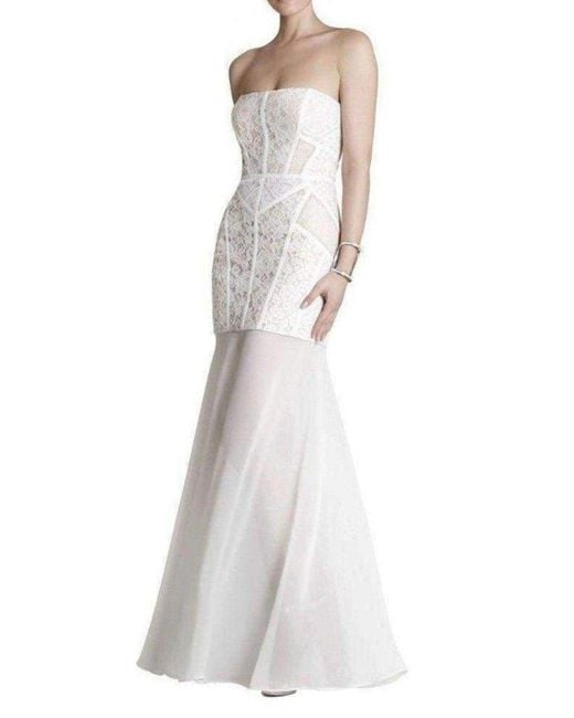 BCBGMAXAZRIA White Vivienne Lace Blocked Strapless Dress