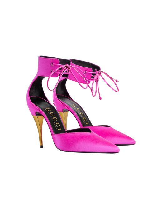 Gucci Purple Lace-up Pink Satin Pumps