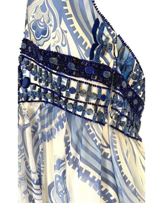 Emilio Pucci Blue Greek Bleach Lazurite Silk Halter Gown Dress