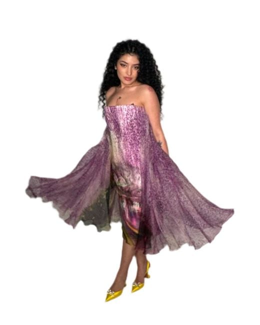 Mary Katrantzou Strapless Underwood Varro Evening Dress In Purple