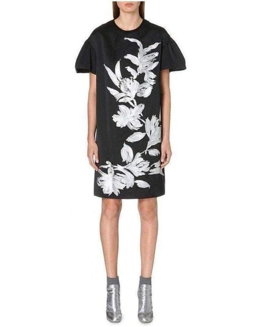 Dries Van Noten Black Floral Motif Silk Blend Dress