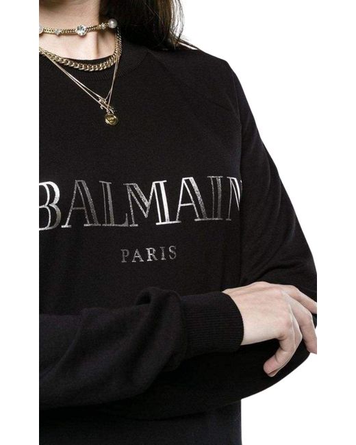 Balmain Black Crewneck Silver Logo Sweater
