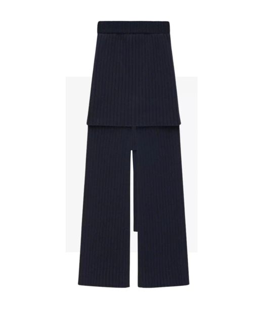Loewe Blue Layered-skirt Flared-leg Mid-rise Wool Trousers