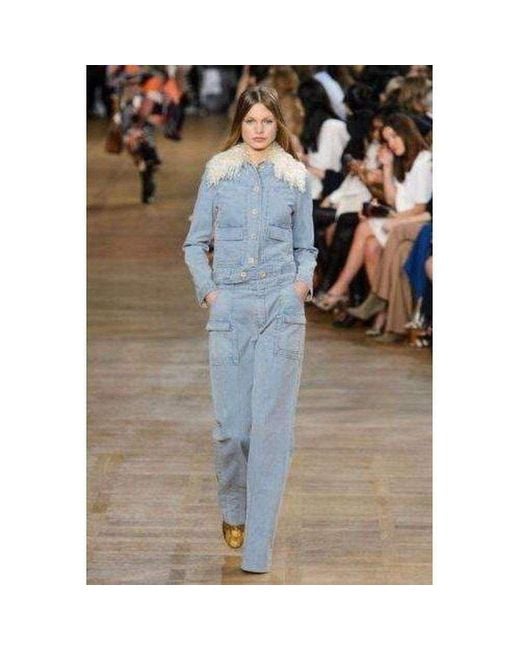Chloé Blue Corduroy Wide Leg Trousers Pants