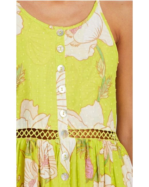 Farm Rio Yellow Neon Garden Cotton Midi Dress