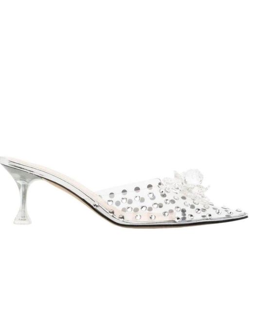 Mach & Mach White Little Crystal Glass Mules