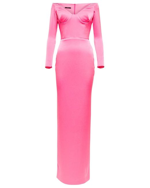 Alex Perry Pink Lane Satin Crepe Off Shoulder Gown