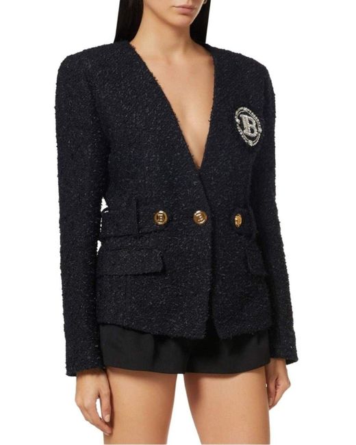 Balmain Black Embellished Double-breasted Blazer