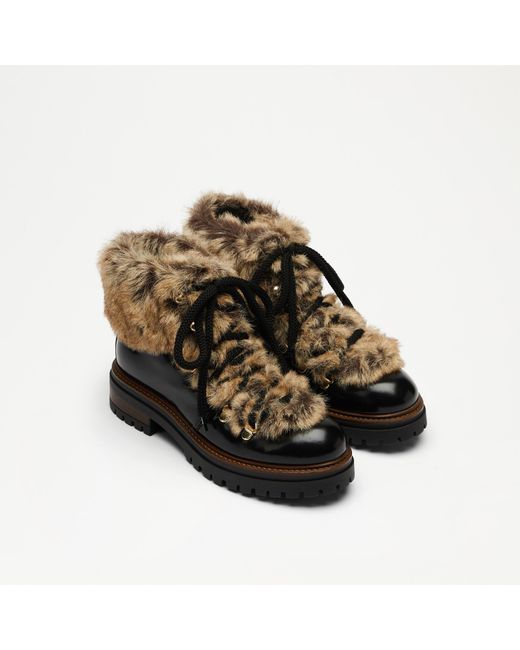 Russell & Bromley Brown Alpine Women's Black Calf Leather Faux Fur Boots