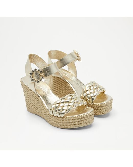 Russell & Bromley Metallic Austin Women's Gold Gem Buckle Wedge