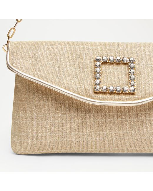 Russell & Bromley Natural Midnight Clutch Women's Gold Fabric Checked Enhanced Buckle Clutch