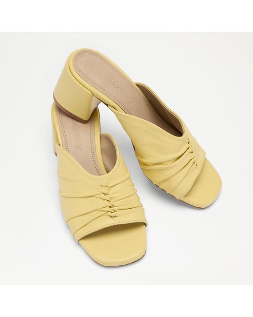 Russell & Bromley Yellow Linwood Ruched Heeled Mule