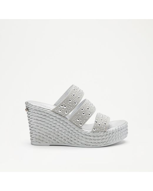 Russell & Bromley Gray Stella Women's Silver Embellished Triple Strap Wedge