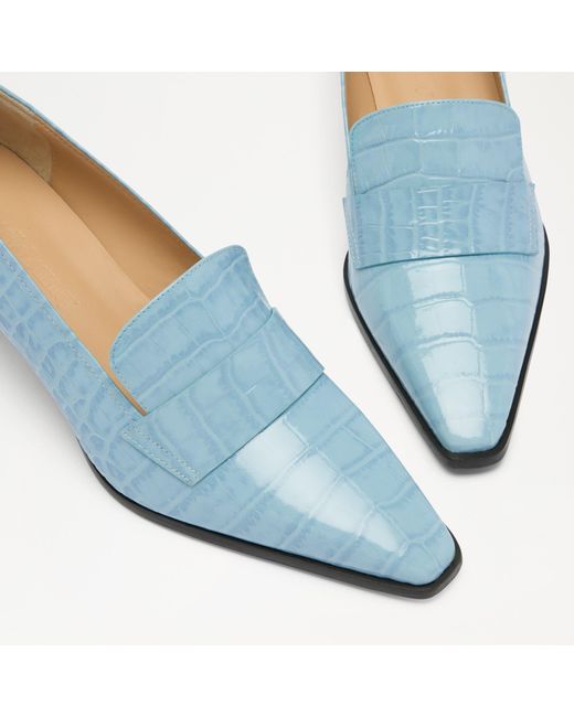 Russell & Bromley Blue Totter Kitten Heel Loafer