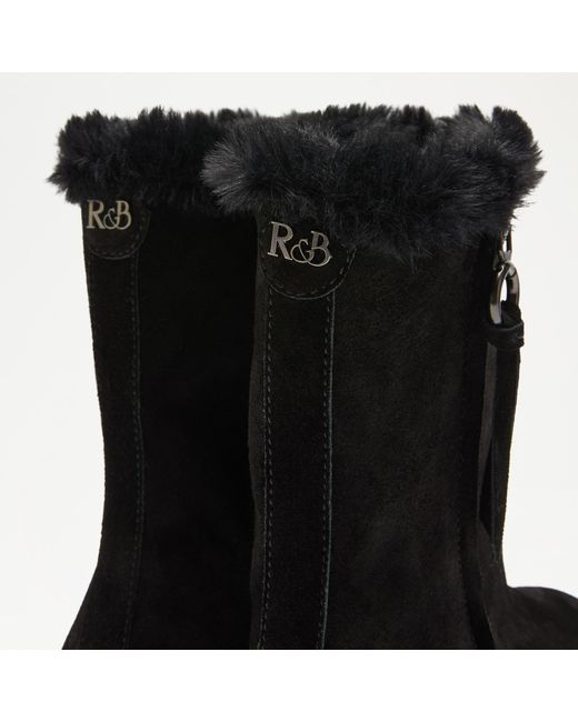 Russell & Bromley Lake Women's Black Suede Side- Zip Faux Fur Lined Boots