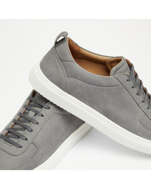 Russell & Bromley Gray Rematch Mens Grey Nubuck Leather Oxford Lace Sneakers for men